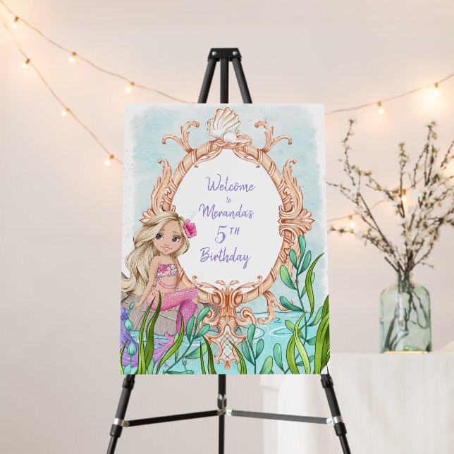 Under the Sea Mermaid Birthday Welcome Foam Board (In Situ (Stand))
