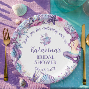 Under the Sea Mermaid Bridal Shower Purple Pink Paper Plates