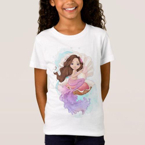 Under the Sea Mermaid Brunette in Oyster Shell T_Shirt