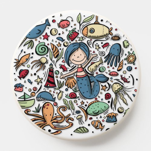 Under The Sea Mermaid Collage Animals Cartoon PopSocket