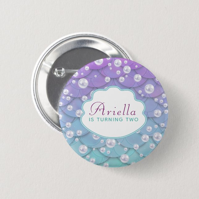 Under the Sea Mermaid Cute Birthday Button (Front & Back)
