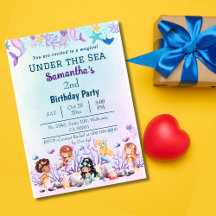 Under the sea mermaid cute kids blue 2nd birthday