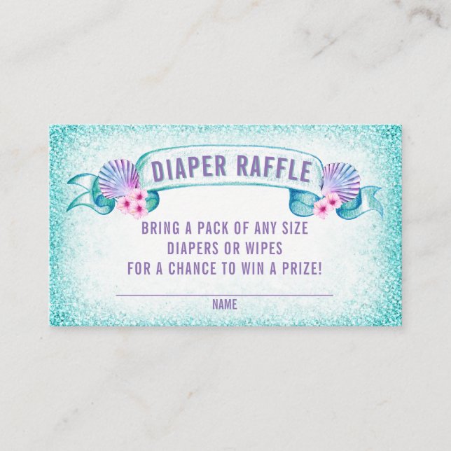 Under the Sea Mermaid Diaper Raffle Tickets Enclosure Card (Front)
