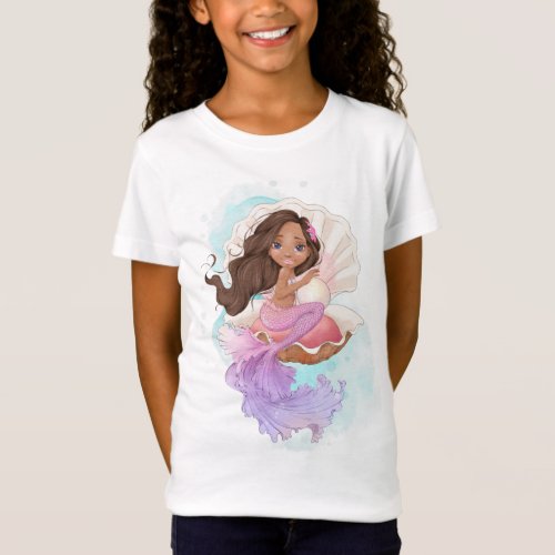 Under the Sea Mermaid Dk Skin in Oyster Shell T_Shirt
