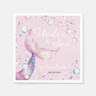 Under the Sea Mermaid First Birthday Party Napkins
