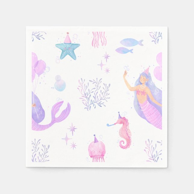 Under the Sea Mermaid Girl 1st Birthday Napkins (Front)
