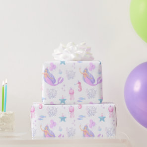 Under The Sea Mermaid Girl 1st Birthday Sea Life Wrapping Paper