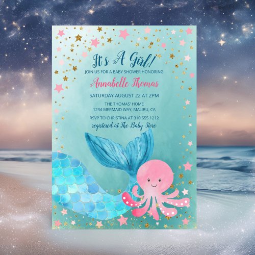 Under the Sea Mermaid Girl Baby Shower Invitation