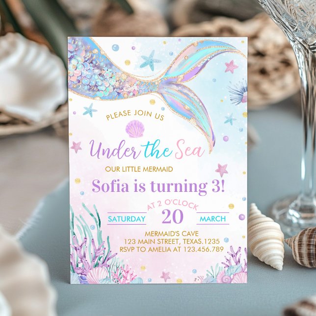 Under the Sea Mermaid Girl Birthday Invitation (Creator Uploaded)