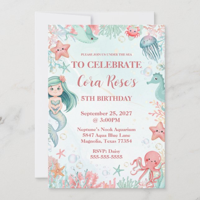 Under the Sea Mermaid Girls Birthday Party  Invitation (Front)