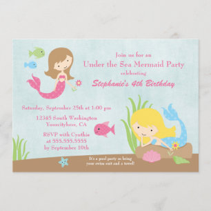 Under the sea mermaid girl's birthday party invite