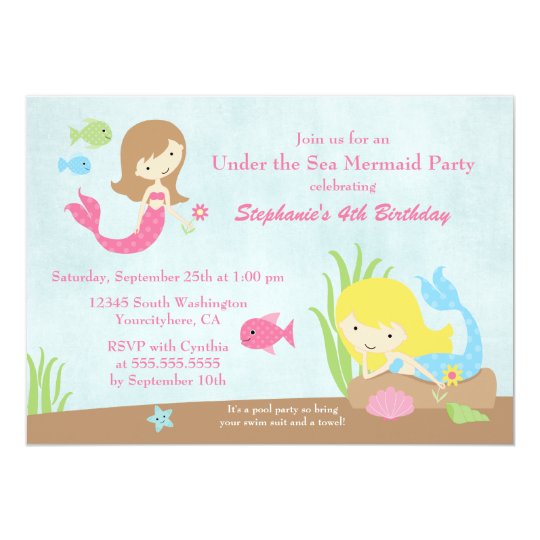 Under the sea mermaid girl's birthday party invite