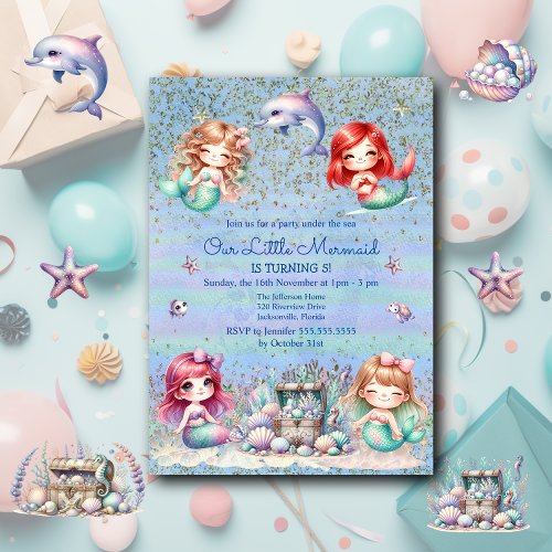 Under The Sea Mermaid Glitter Birthday Invitation