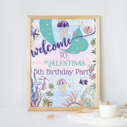 Under the Sea Mermaid Glitter Party Welcome Sign