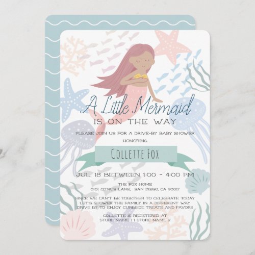 Under the Sea Mermaid Green Drive_by Baby Shower I Invitation