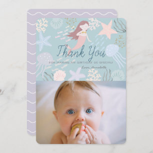 Under the Sea Mermaid Green Photo Thank You Card