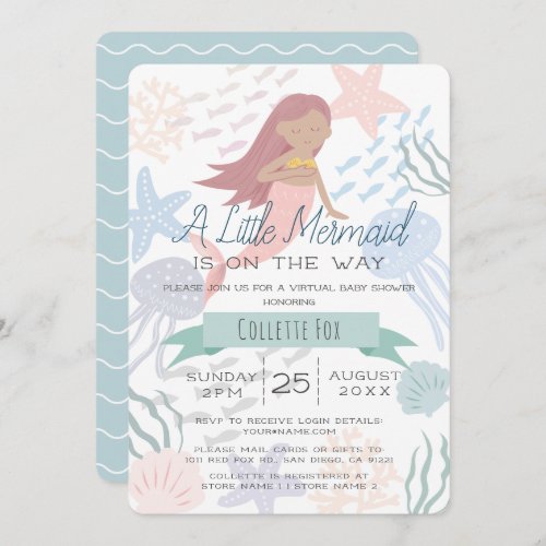 Under the Sea Mermaid Green Virtual Baby Shower In Invitation