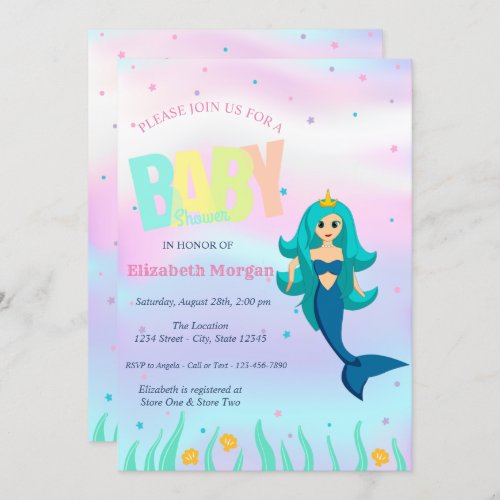 Under The Sea Mermaid Holographic Baby Shower Invitation