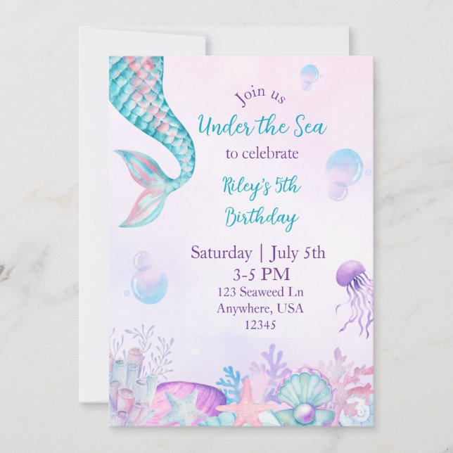Under The Sea Mermaid Invitation (Front)