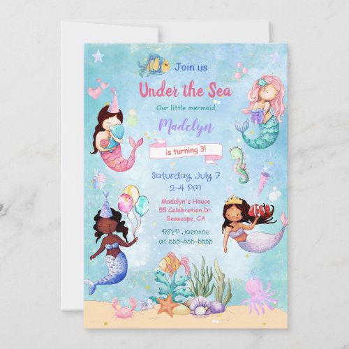 Under the Sea Mermaid Kids Birthday Invitation