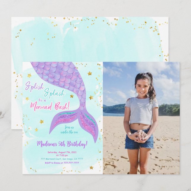Under The Sea Mermaid Kids Photo Invitation (Front/Back)