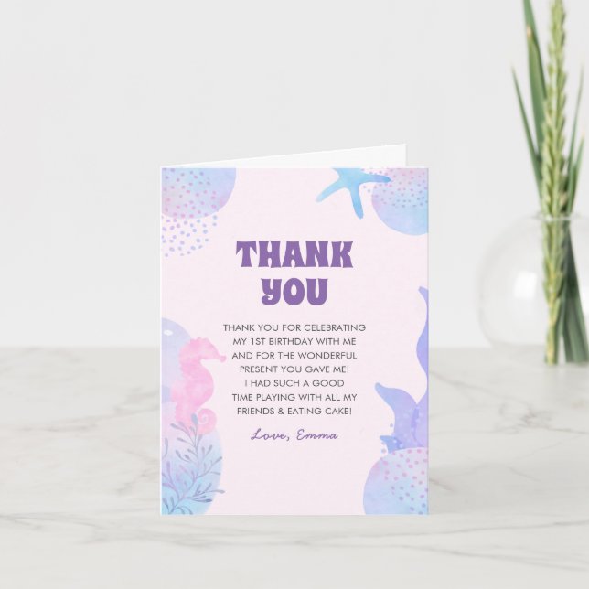 Under the Sea Mermaid  Letterpress Thank You Card (Front)