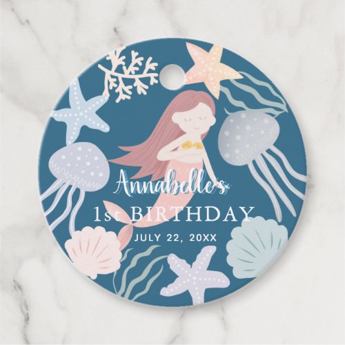 Under the Sea Mermaid Navy Birthday Thank You Favor Tags