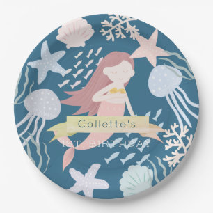 Under the Sea Mermaid Navy Blue Birthday Paper Plates