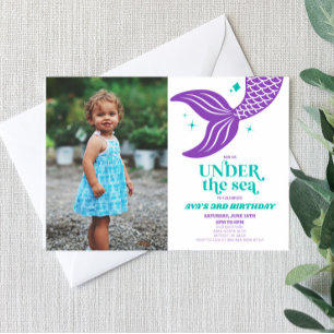 Under The Sea Mermaid Ocean Picture Birthday Party Invitation