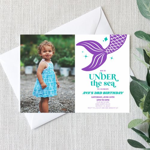 Under The Sea Mermaid Ocean Picture Birthday Party Invitation