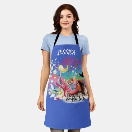 Under The Sea Mermaid Ocean Purple Turquoise Apron