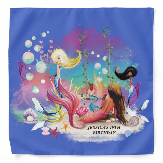 Under The Sea Mermaid Ocean Purple Turquoise Bandana (Front)