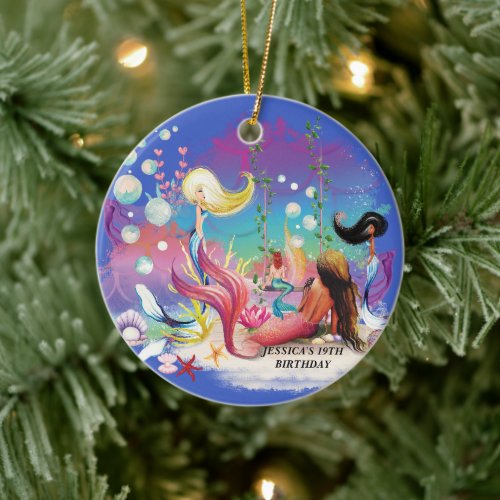 Under The Sea Mermaid Ocean Purple Turquoise Ceramic Ornament