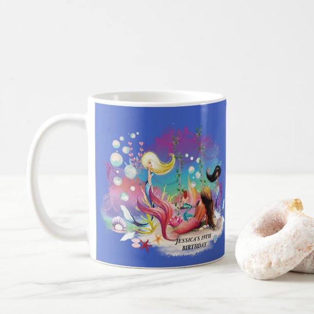 Under The Sea Mermaid Ocean Purple Turquoise Coffee Mug (With Donut)
