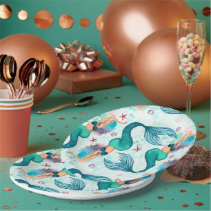 Under The Sea Mermaid Ocean Purple Turquoise Paper Plates