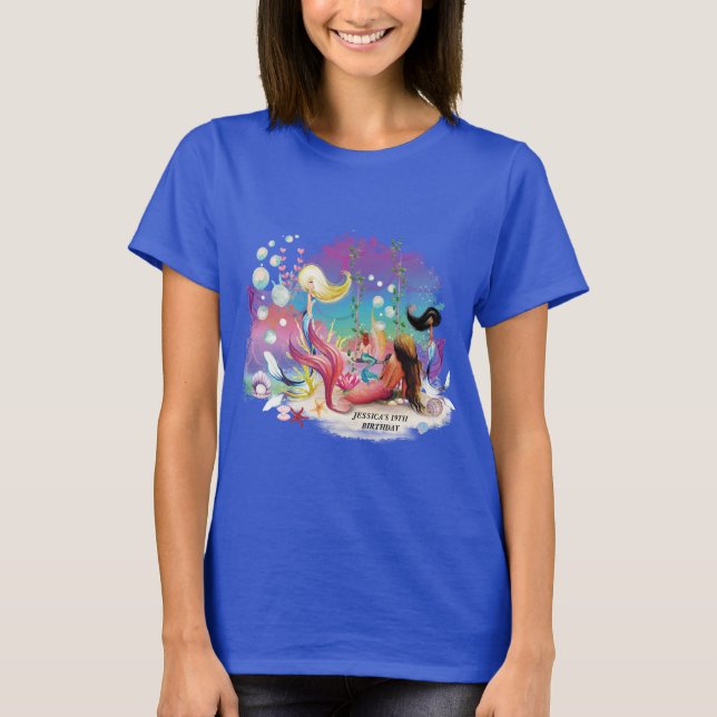 Under The Sea Mermaid Ocean Purple Turquoise T-Shirt (Front)