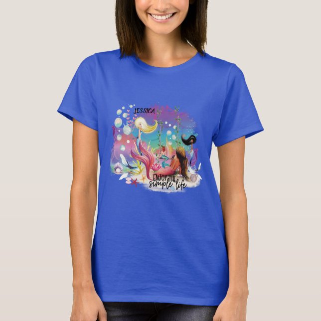 Under The Sea Mermaid Ocean Purple Turquoise T-Shirt (Front)