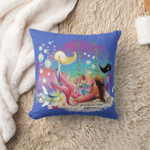 Under The Sea Mermaid Ocean Purple Turquoise Throw Pillow