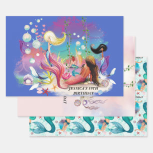 Under The Sea Mermaid Ocean Purple Turquoise Wrapping Paper Sheets