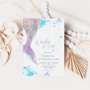 Under the Sea Mermaid Ocean Scales 1st Birthday Invitation