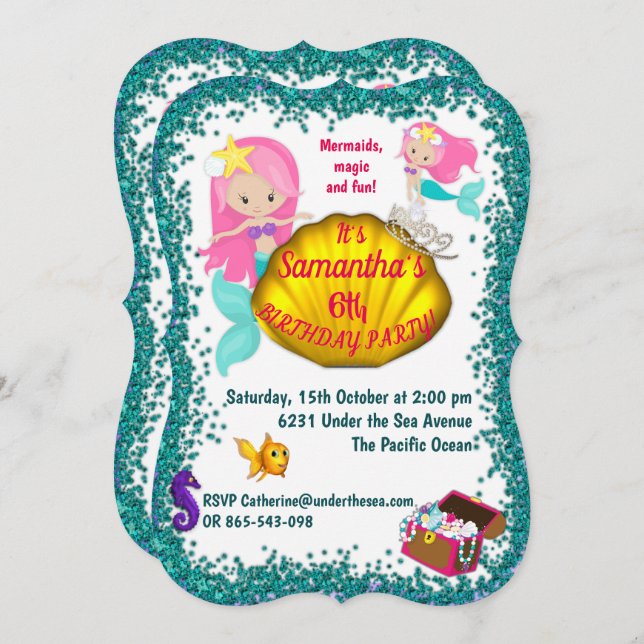Under the Sea Mermaid Party Invitation (Front/Back)