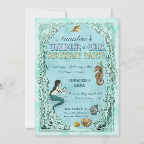 Under the Sea Mermaid Party Invitation - purple