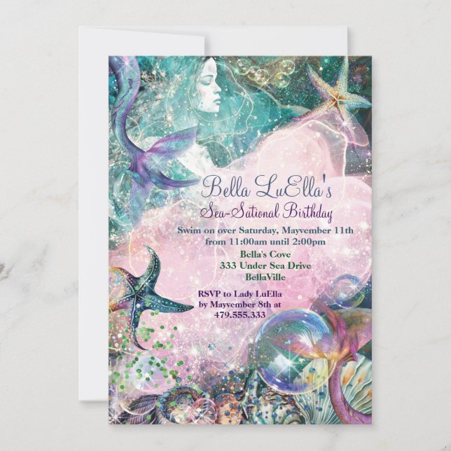 Under the Sea Mermaid Party Invitations (Front)