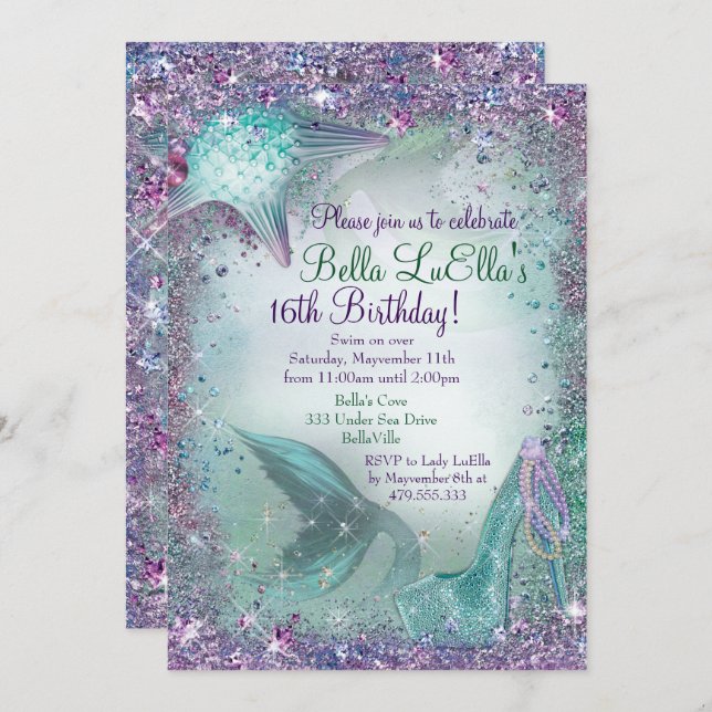 Under the Sea Mermaid Party Invitations (Front/Back)