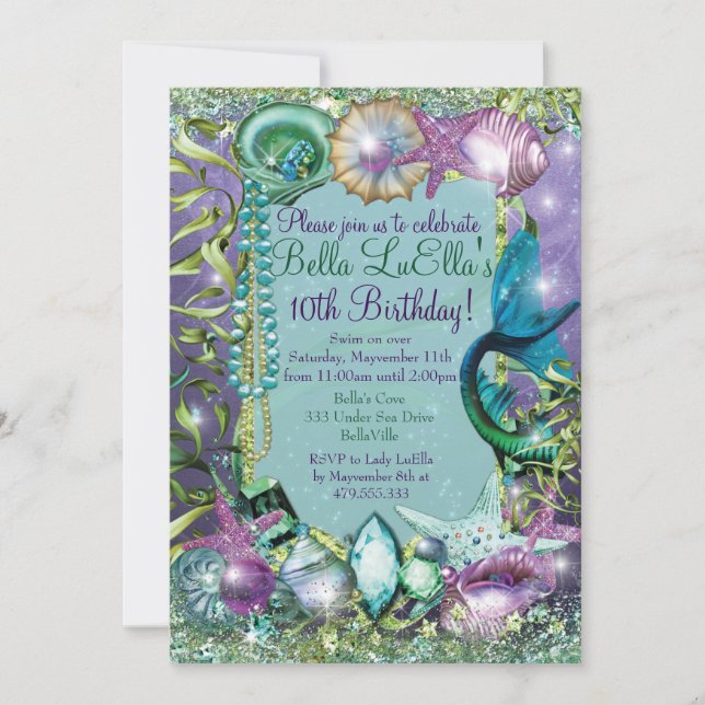 Under the Sea Mermaid Party Invitations (Front)
