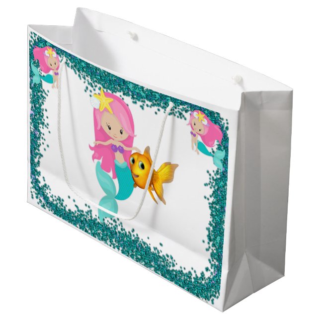 Under the Sea Mermaid Party Large Gift Bag (Front Angled)