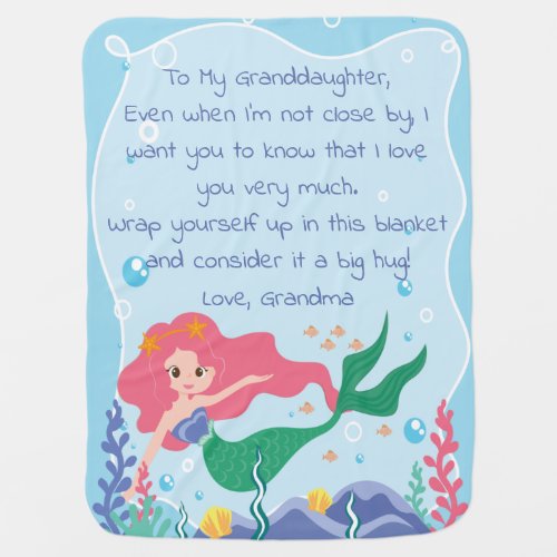 Under the Sea Mermaid Personalized Message Girl Baby Blanket