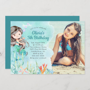 Under the Sea Mermaid Photo Birthday Invitation