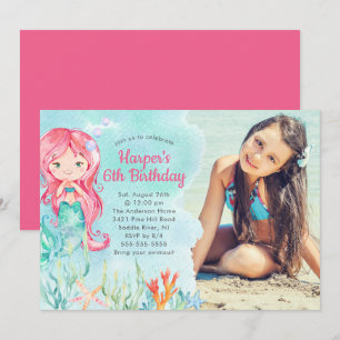 Under the Sea  Mermaid Photo Birthday Invitation
