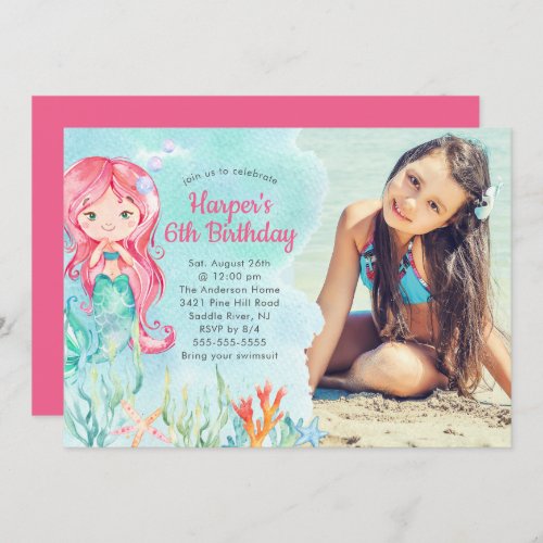 Under the Sea  Mermaid Photo Birthday Invitation